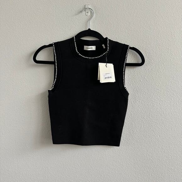 Sandro Tops - Sandro Gild Faux Pearl Embellished Sleeveless Knit Tank Top Black